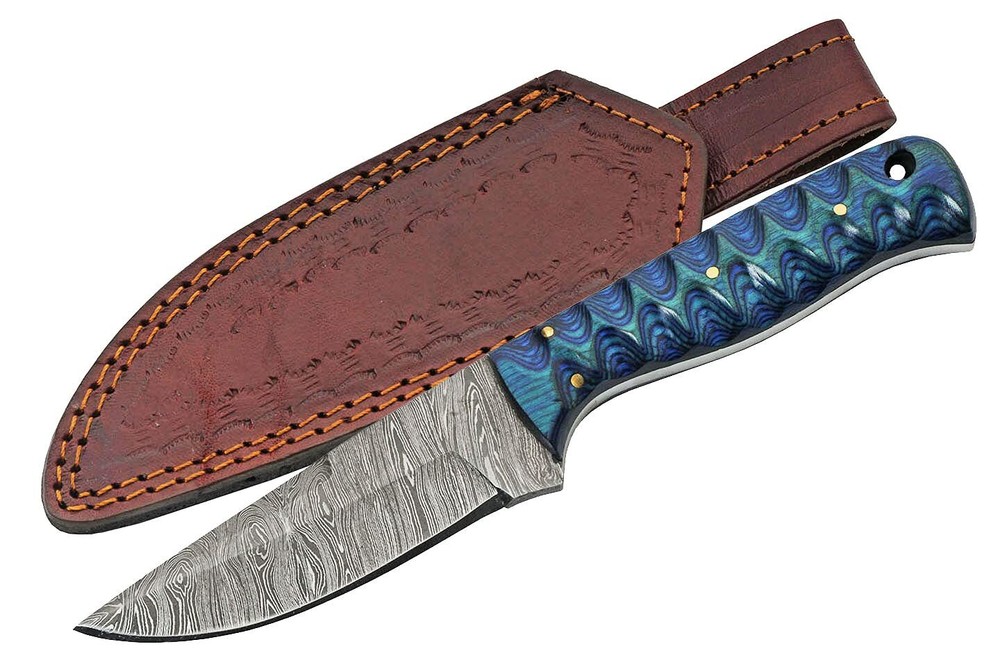 New Damascus Exotic Hunter Blue Fixed Blade Knife DM-1290