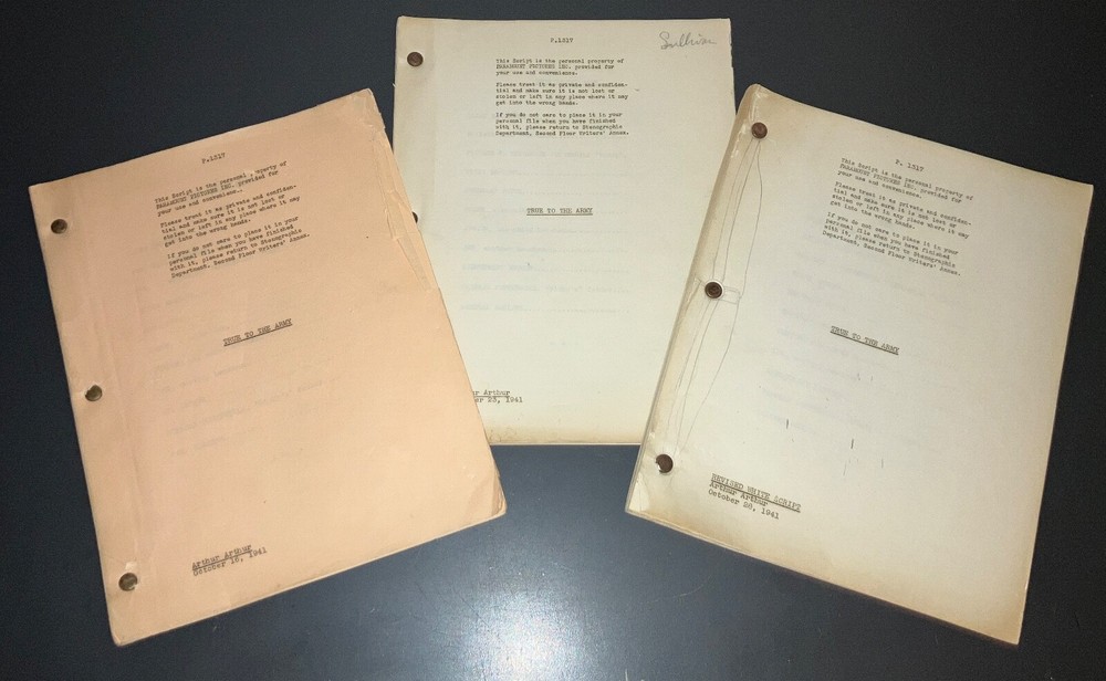 Original 1941 True to the Army Movie Script Paramount Sequence Drafts Archive CO