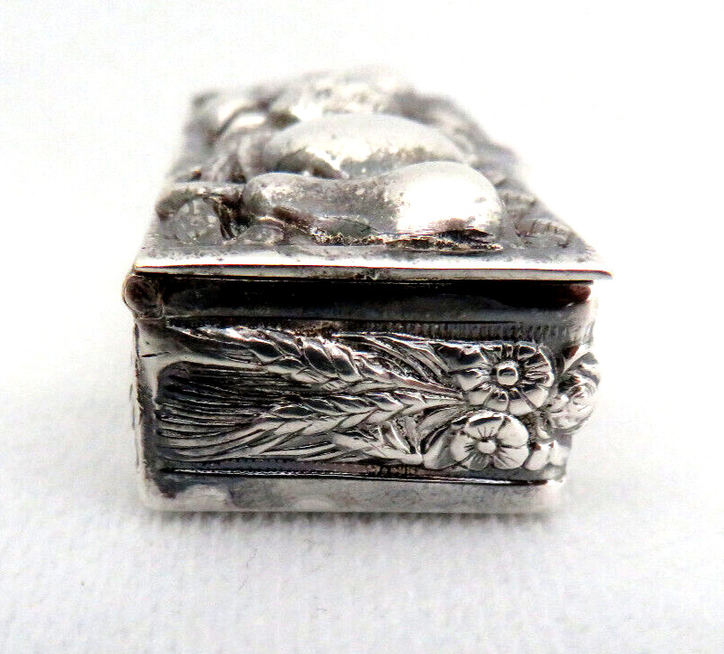 Vintage Silver Plate Repousse Trinket Pill Box with Fruit