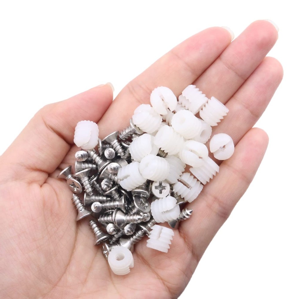 MEETOOT 100pcs Plastic Hinge Dowel Inserts Kit 4x10mm Toothed One Size, White