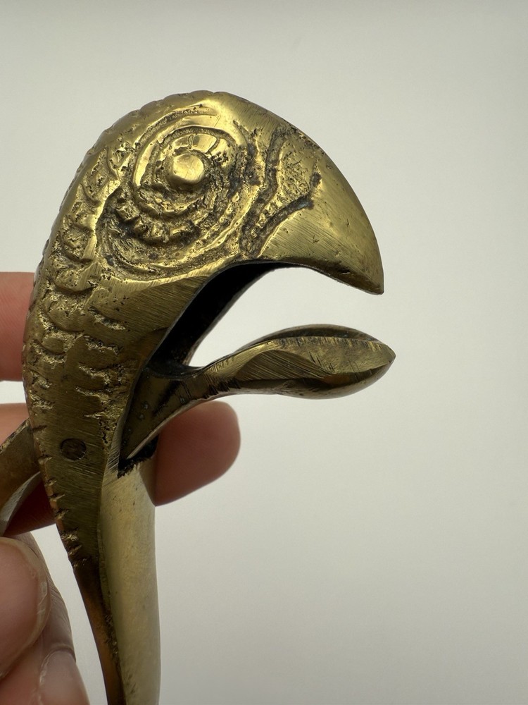 Vintage Solid Brass Parrot Head Nutcracker Nut Cracker Bird 6”