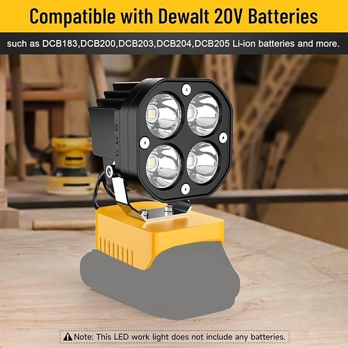 2 Packs 40W LED Work Light Compatible with Dewalt 20V Battery Emergency Lighting