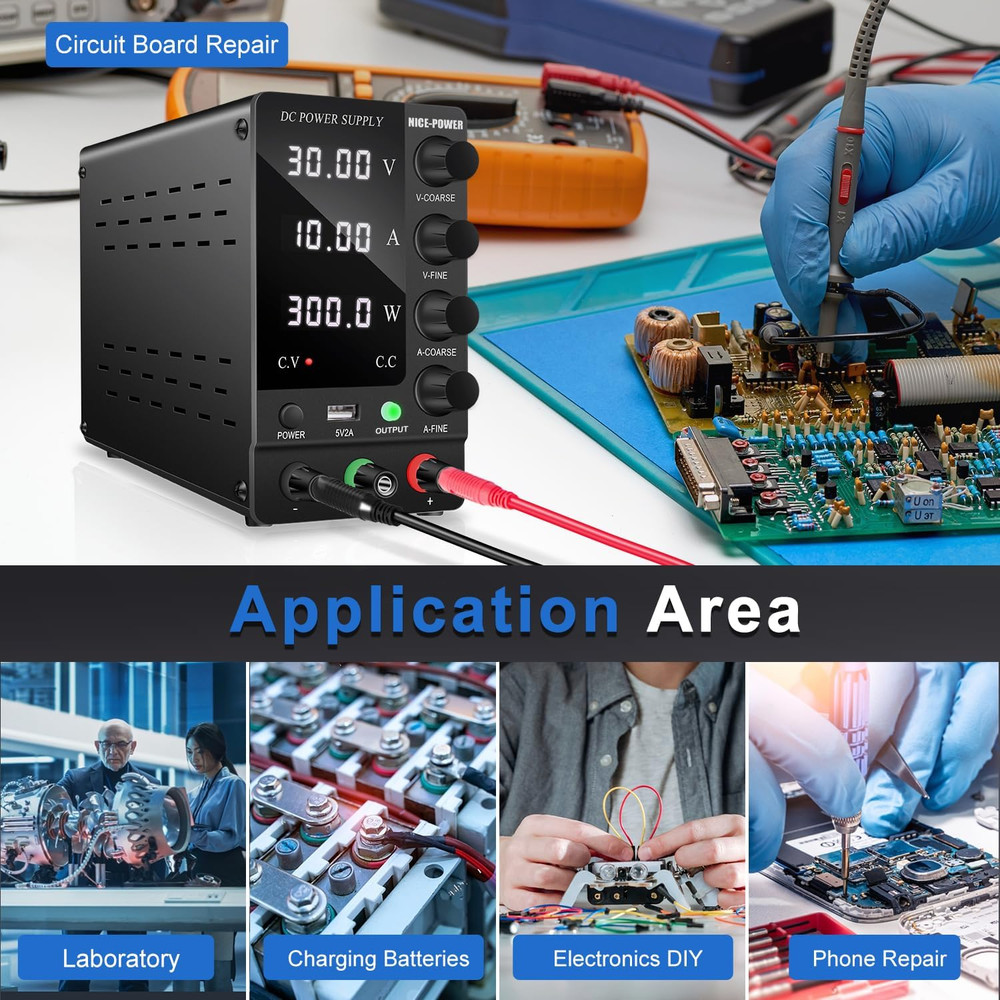 DC Power Supply Variable 30V 10A, Adjustable Switching Regulated DC Bench Power