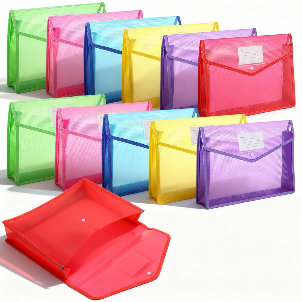 12 Pcs Plastic Expanding File Folder, Folders for Documents with Snap Closure...