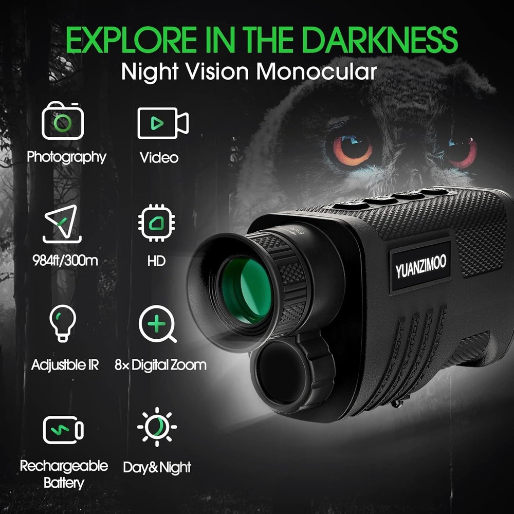 Rechargeable Night Vision Monocular & Tripod: Explore in 100% Darkness with Ease