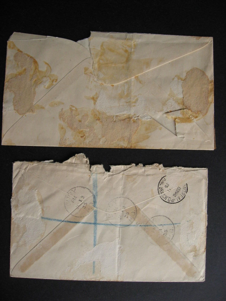 Canada 2 damaged registered covers Bury QC
