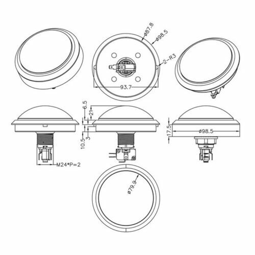 100mm Arcade Button LED Dome Illuminated with Microswitch Pop Music JAMMA MAME