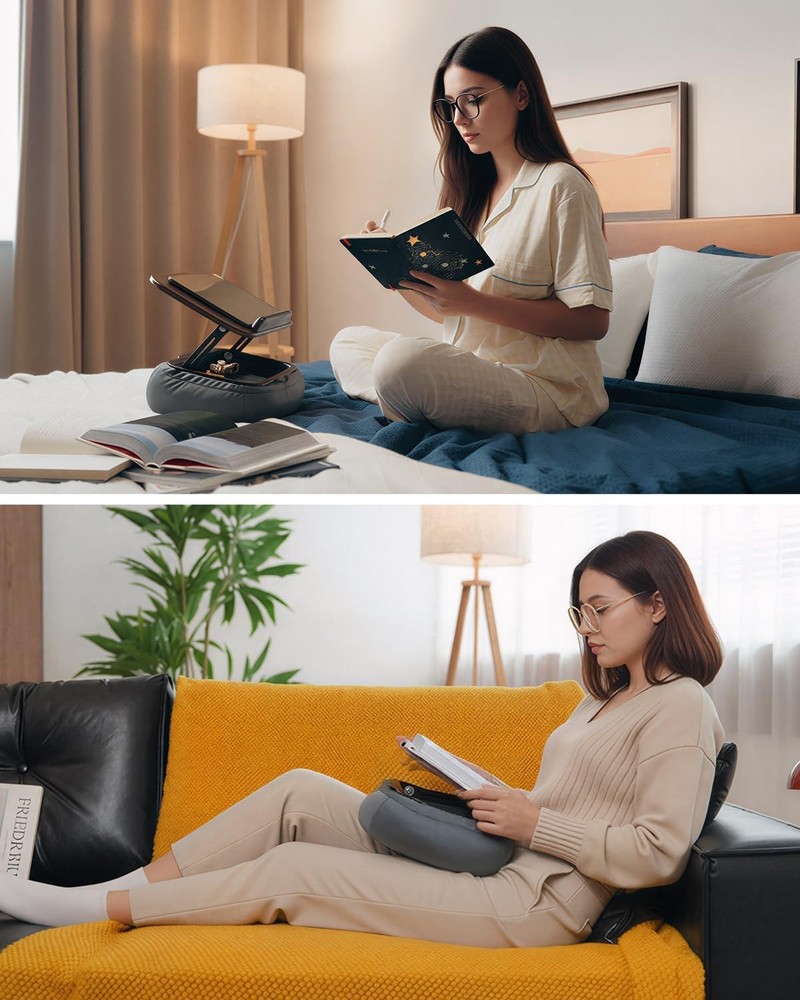 Adjustable Lap Book Pillow Stand with Storage - Hands-Free Reading Essential