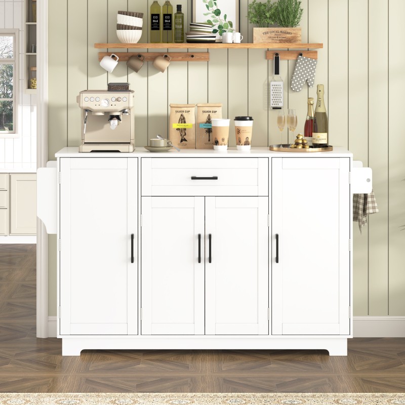 Fluted Buffet Sideboard Cabinet with Storage, Adjustable Shelves, Modern White