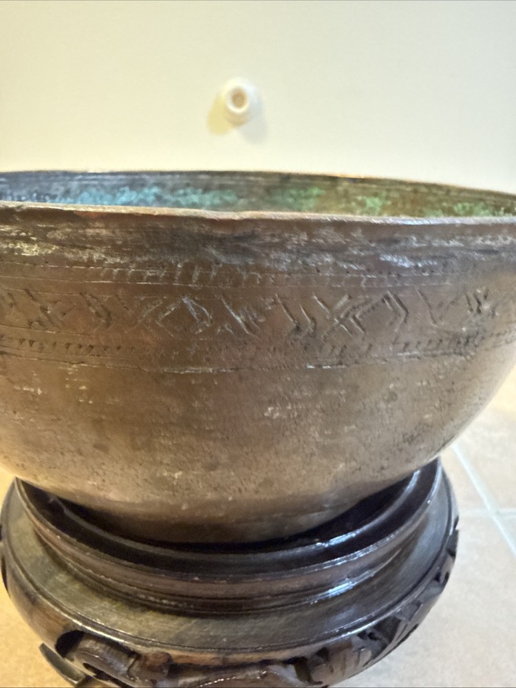 Antique Hammered Copper Footed Bowl