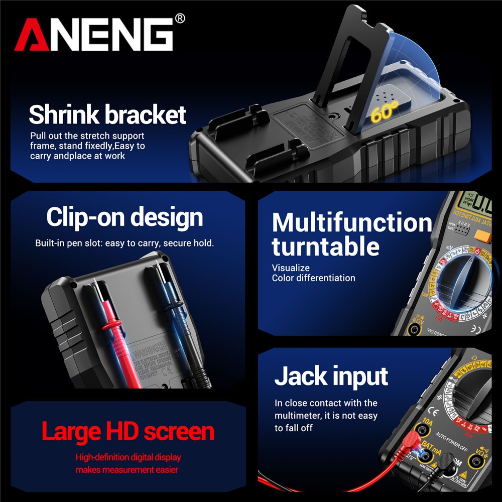 Digital Display Multimeter Voltmeter AC DC Volt Ohmmeter Tester Meter Auto Range