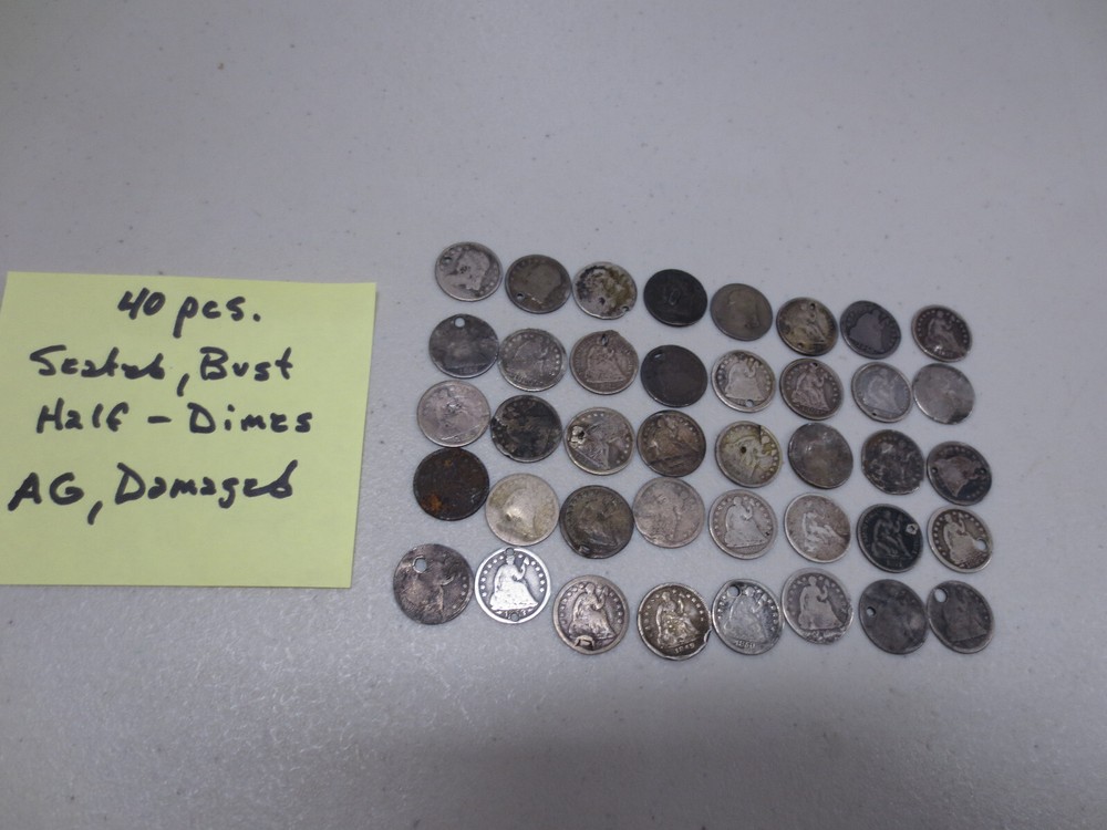 (40) Assorted Seated & Bust Half Dimes (AG / Damaged)