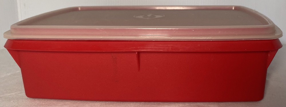 2pc Tupperware 767-14 Tuppercraft Plastic Red Sewing Box Kit Set T2