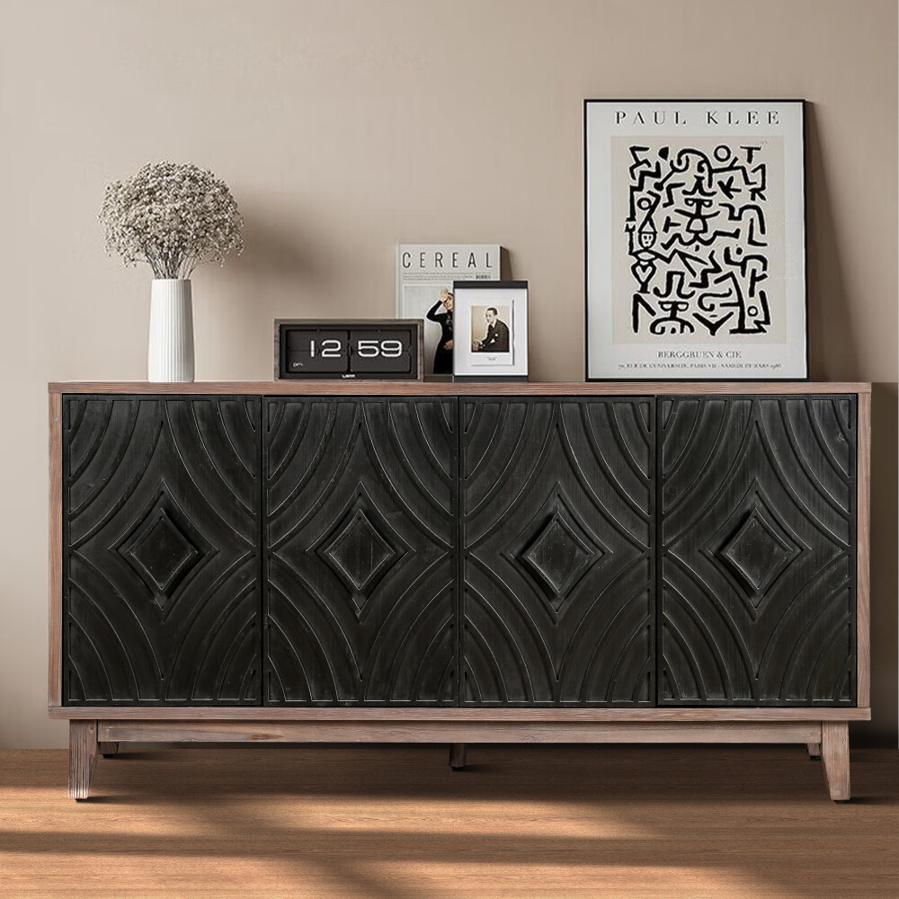 Kitchen Storage Cabinet Sideboard Buffet Cabinet with Solid Wood Legs