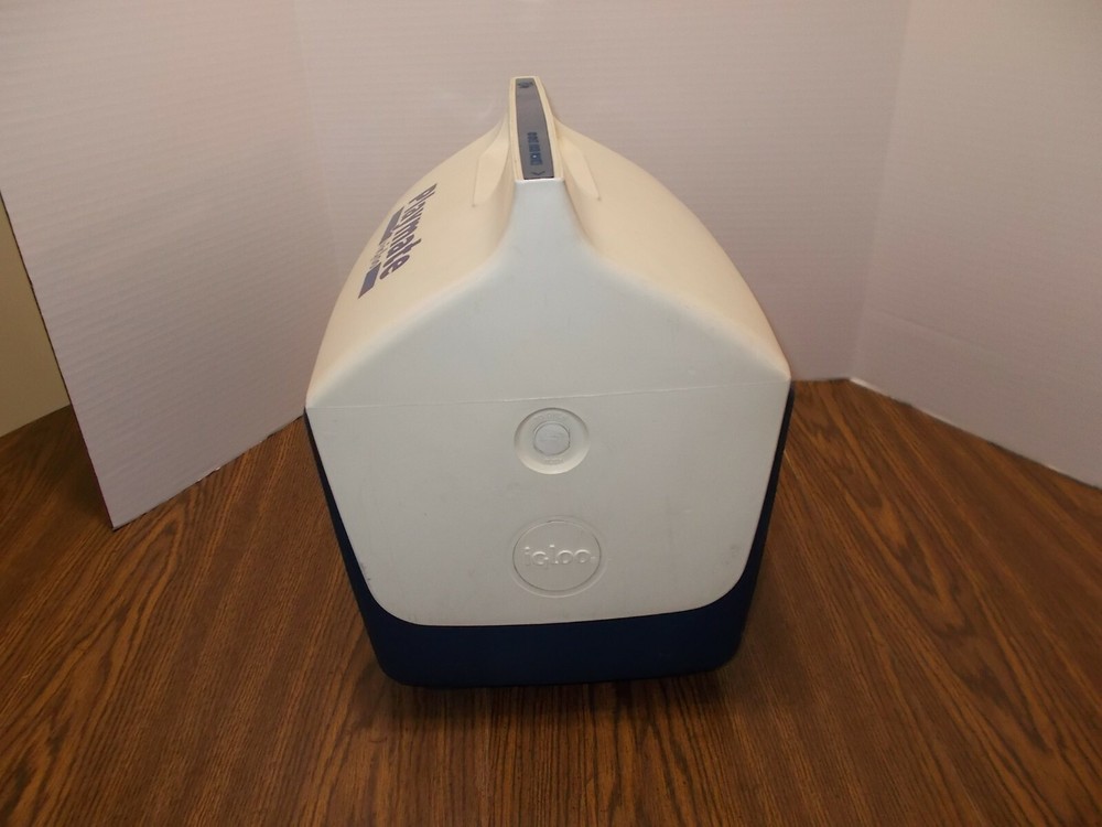 Vintage Blue & White Playmate Cooler By Igloo With Push Button Open