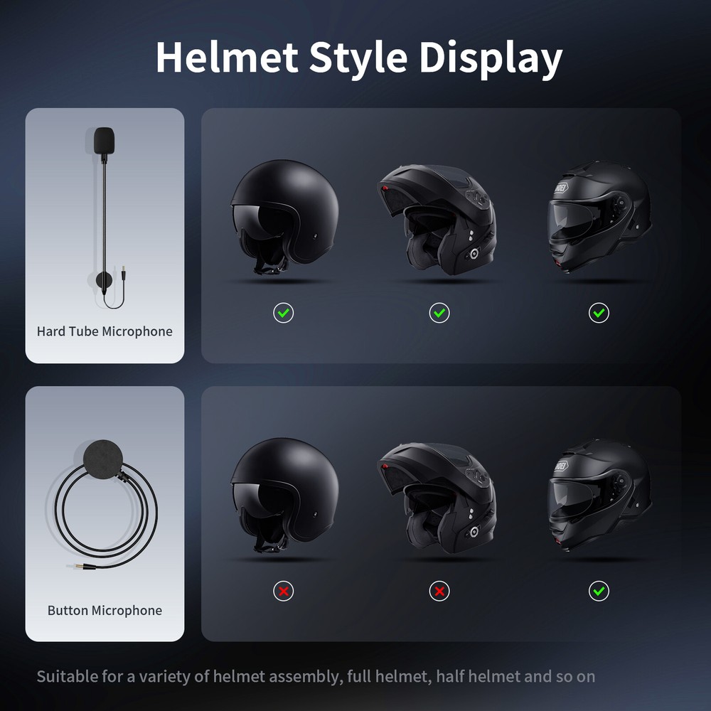 T1 Pro Motorcycle Intercom 6 Riders Group 2000m Bluetooth Helmet Headset+Sticker