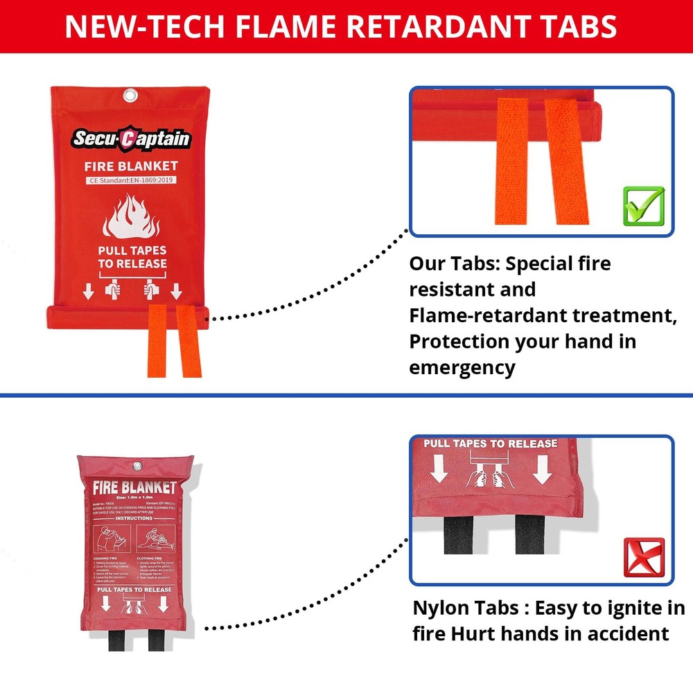 Emergency Fire Blanket for Home and Kitchen 4 Pack 40"x40" Flame Suppression...