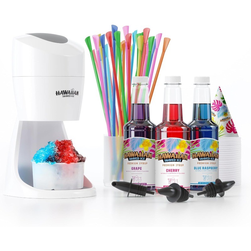 Ice Machine Kit - 3 Flavors, 25 Cups, Straws, Pourers, Ice Molds