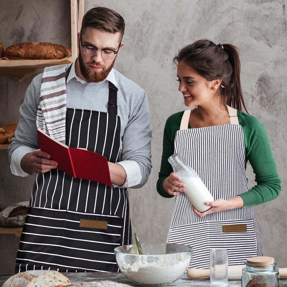 2 Pack Apron - Unisex, Adjustable Bib Kitchen Apron, Cooking Apron, Aprons fo...