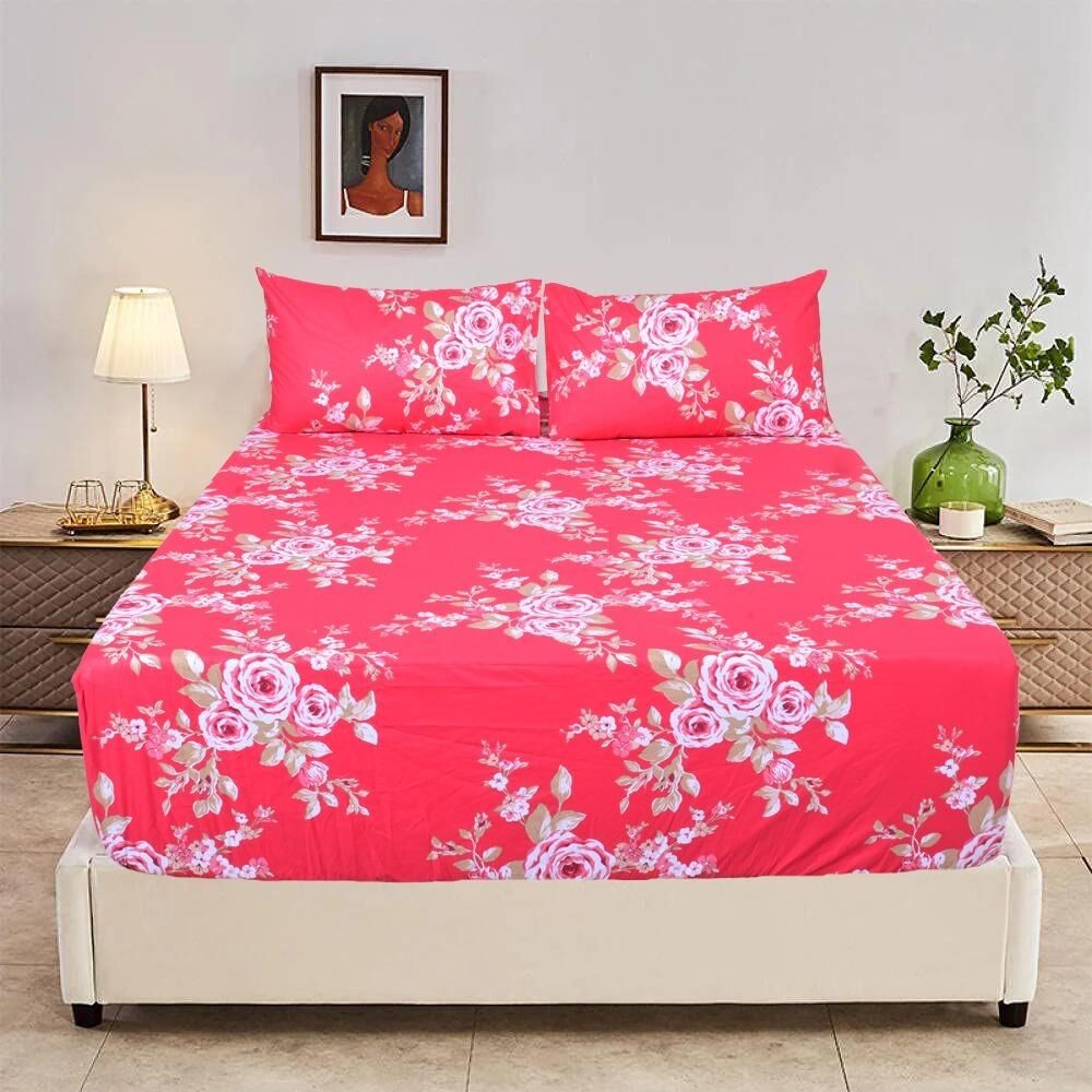 King Luxury 100% Cotton Fitted Bed Sheet & 2 Pillow Case Combo Set