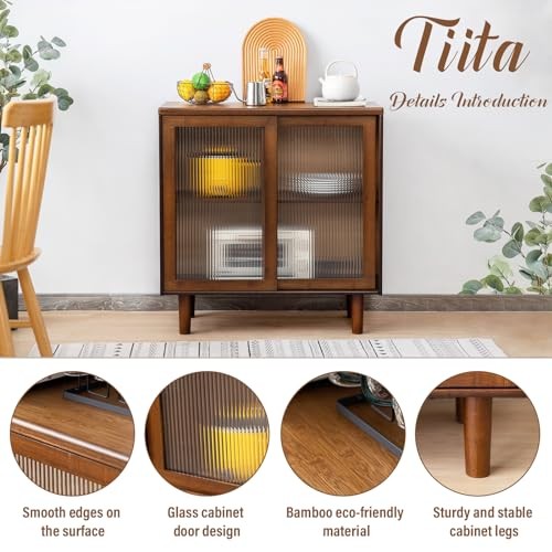 Bamboo Sideboard Buffet Cabinet, Rattan Kitchen Storage Cabinet, Boho Small