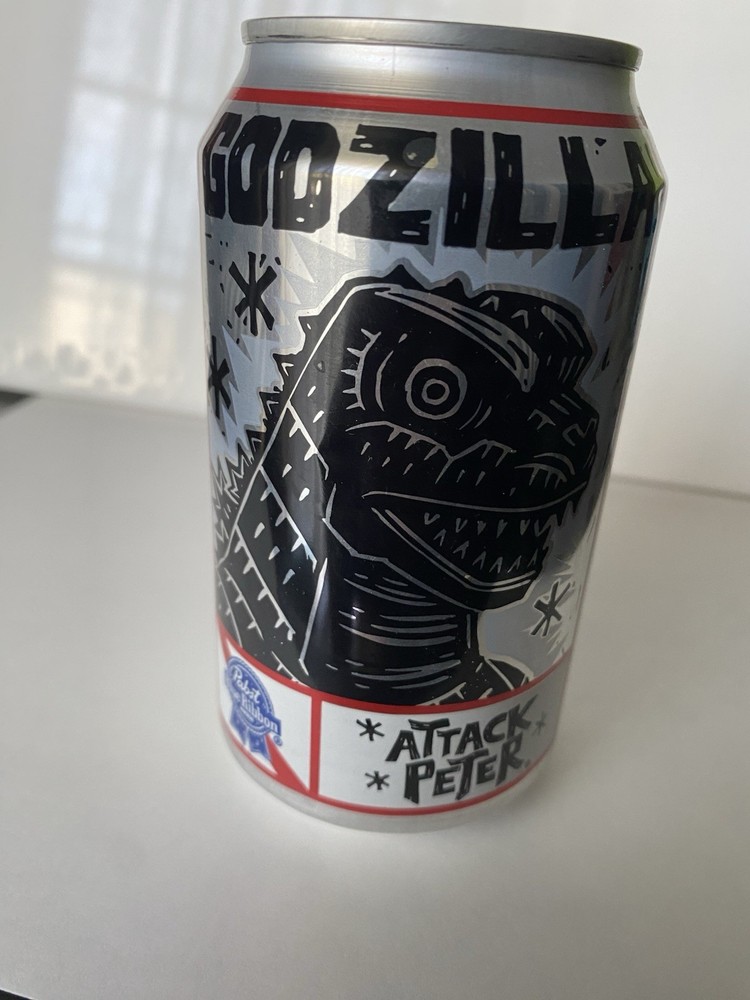 Godzilla Attack Peter PBR 12 Oz Beer Can Bottom Opened Pabst