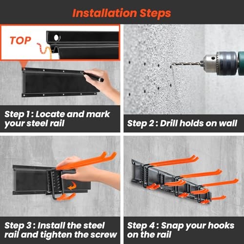 ELECROW Garage Storage Organizer, Wall Mount Rack with 6 Adjustable Hooks, 48