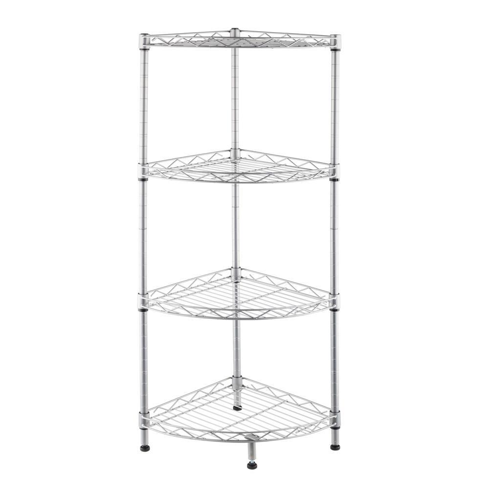 4 Tier Corner Shelf Rack Kitchen Bathroom Storage Wire Organizer Space Saving
