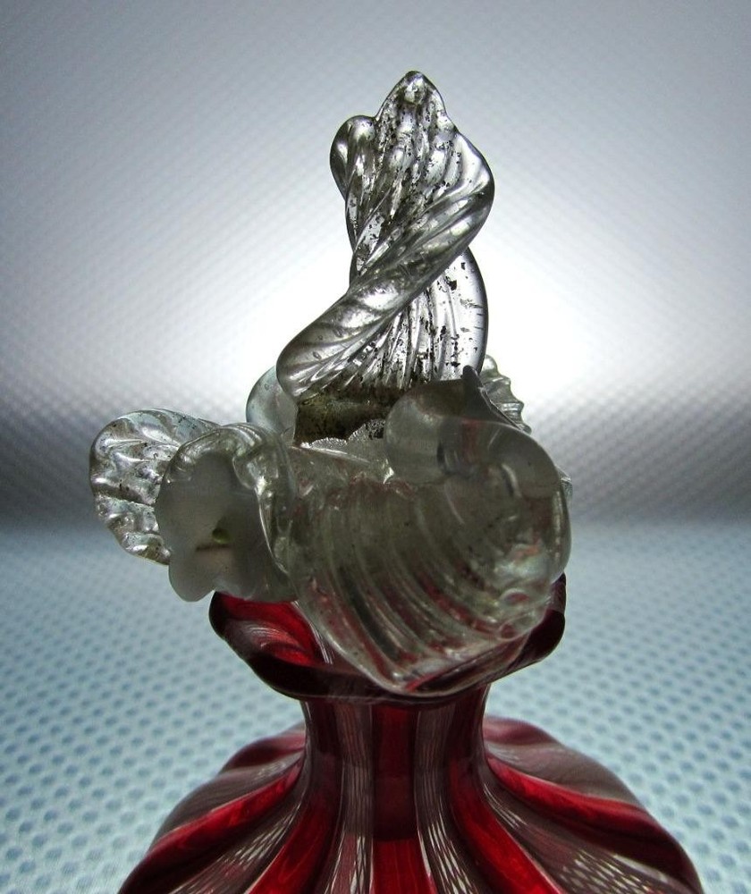 Murano Art Glass Latticino Ruby Red and White