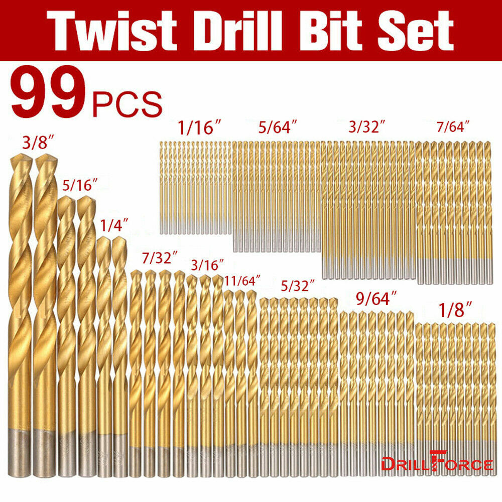 Drillforce 99PCS Drill Bit Set 1/16"-3/8" HSS Titanium Multi Bits Metal Tools