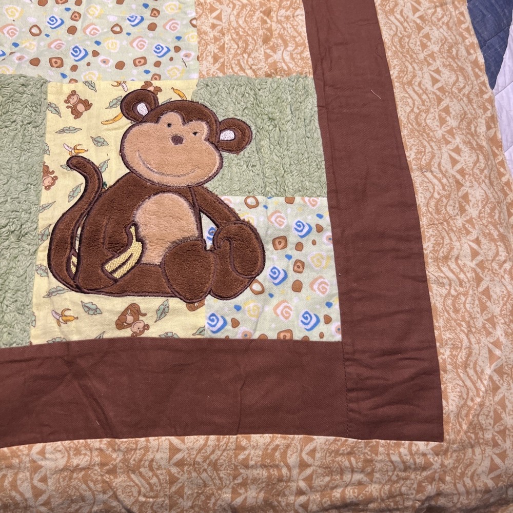 Monkey Flannel Baby Quilt Fabric Panel