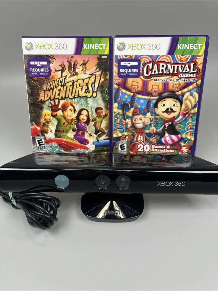 Xbox 360 Kinect Sensor 2 Game Bundle Kinect Adventures & Carnival Games TESTED