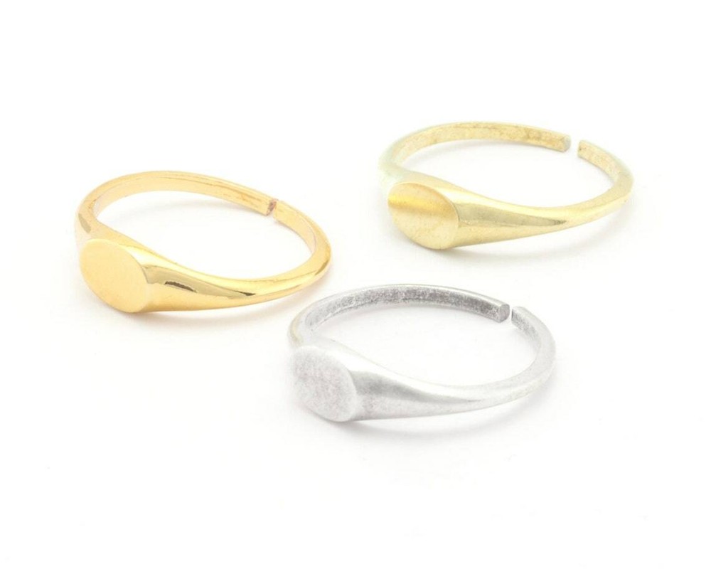 2 Pcs Minimalist Ring Adjustable base blank raw brass,silver,shiny gold 2896