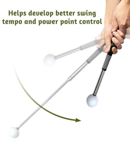 Retractable Golf Swing Training Aid, Golf Grip Trainer with Rhythm Click Black