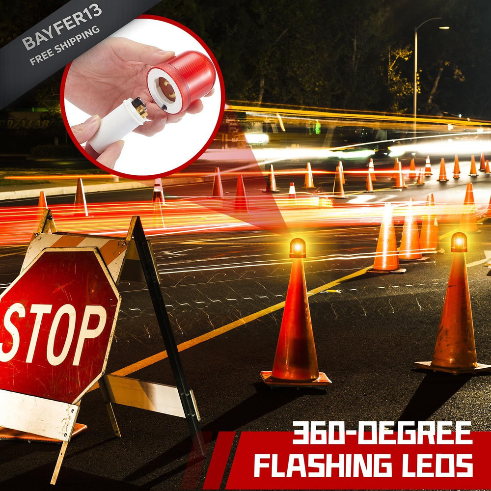 VIHOSE 2 Pcs LED Traffic Cone Lights Flasher with red and white