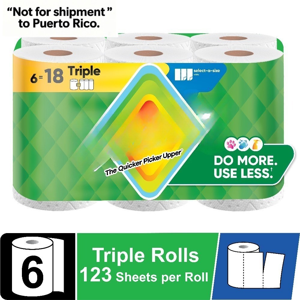 Paper Towels Select-A-Size White, 6 Triple Rolls, 123 Sheets Per Roll