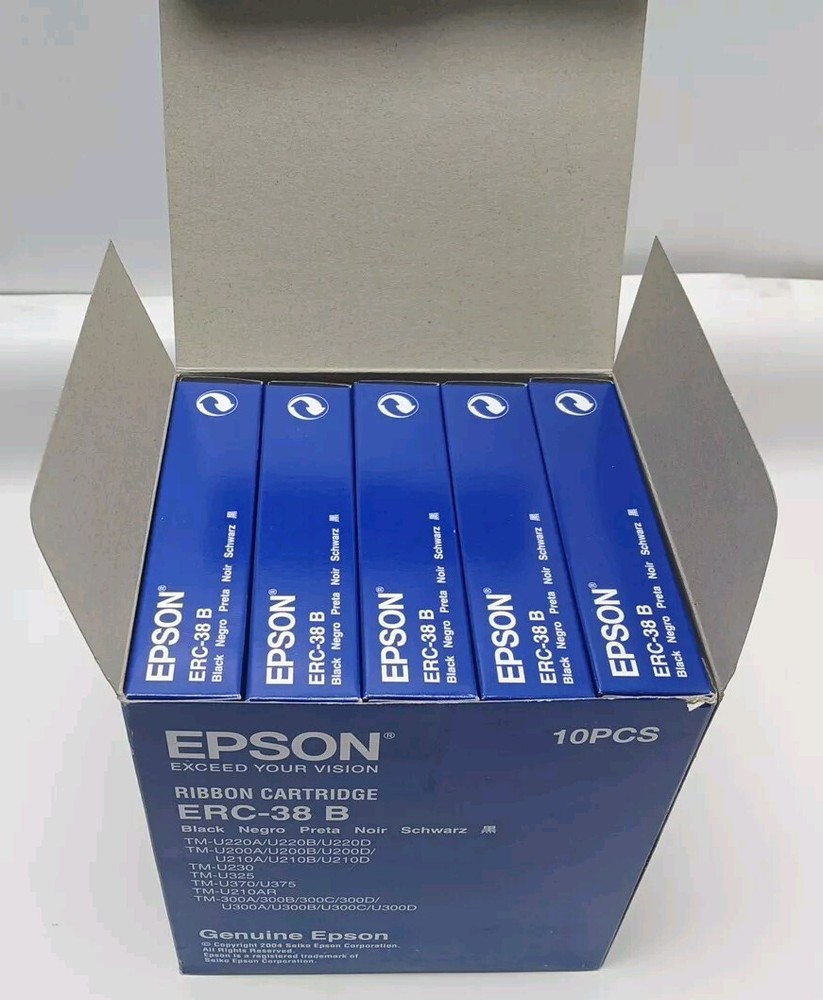 10 Genuine Epson ERC-38B Black Printer Ribbon Cartridges
