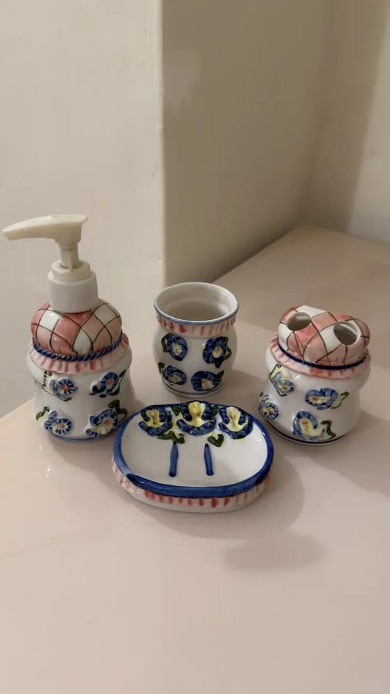 Ceramic Bathroom Accessory Set | Soap Dispenser + Holder Set