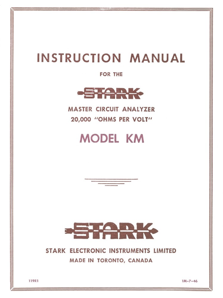 STARK model KM Master Circuit Analyzer Manual