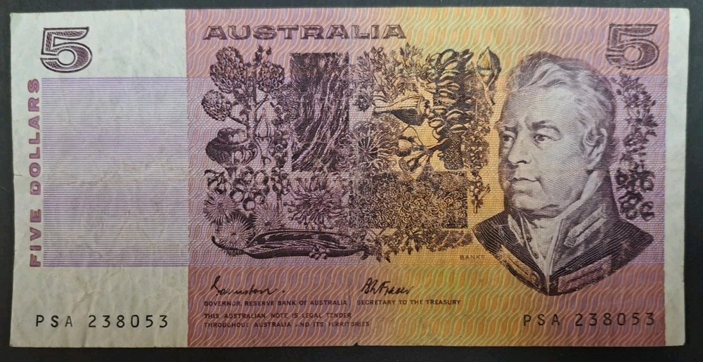 (1984) Australia 5 Dollars P44e2 PSA238053  sigs Johnston-Fraser.
