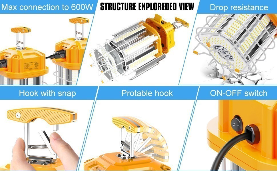 80W LED Temporary Work Light Linkable Constructions High Bay Light 5000K 12000LM