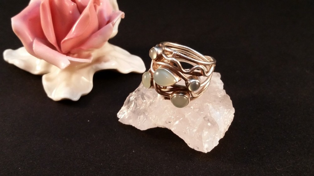 Silver ring gemstone ring silver tested moonstone 56 (17.8 mm Ø)