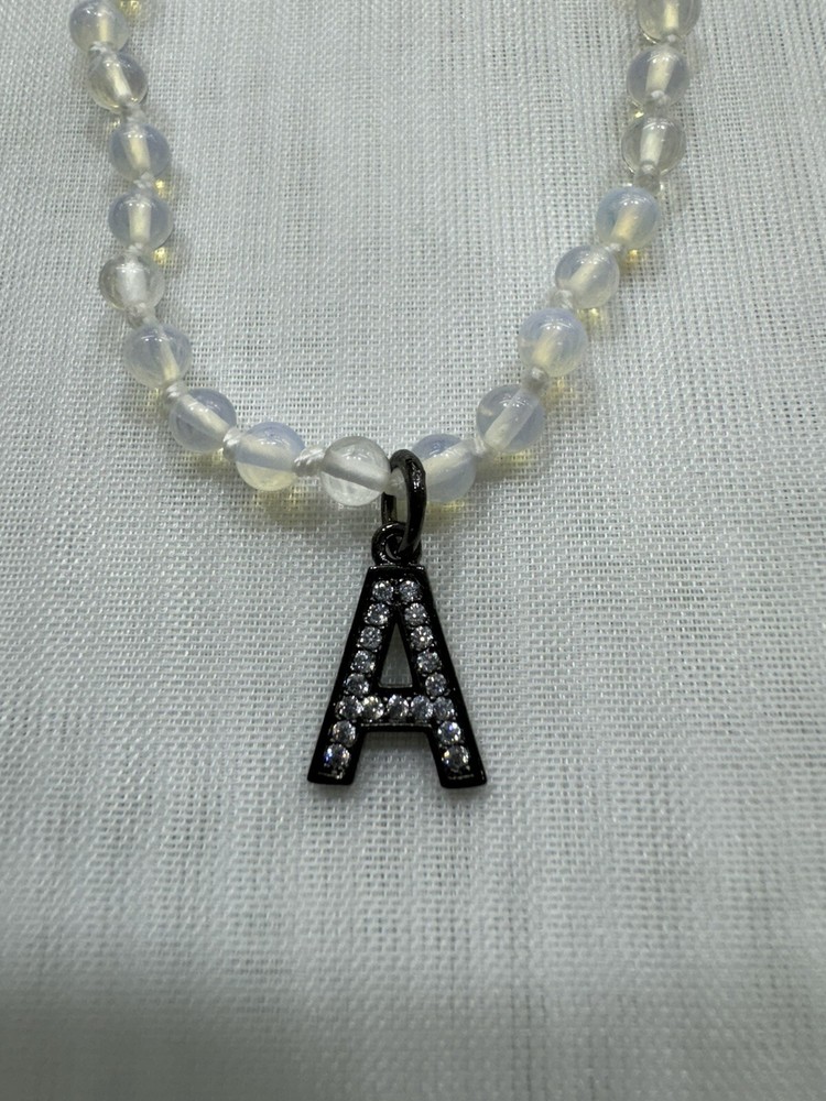 Handmade + Knotting Unique Adjustable Initial Necklace with Moonstone, Letter A