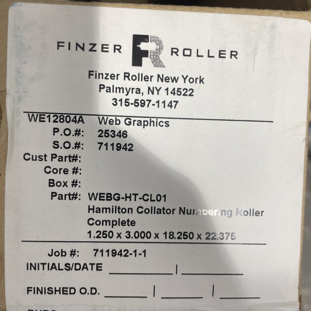 Finzer webg-ht-cl01 hamilton collator numbering roller complete price