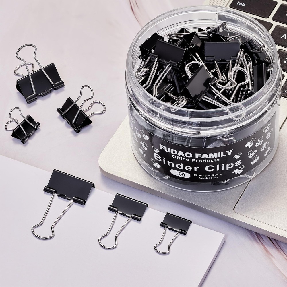 100pcs Binder Clips Assorted Sizes, Black Paper Clamps, Medium, Small, Mini 3...