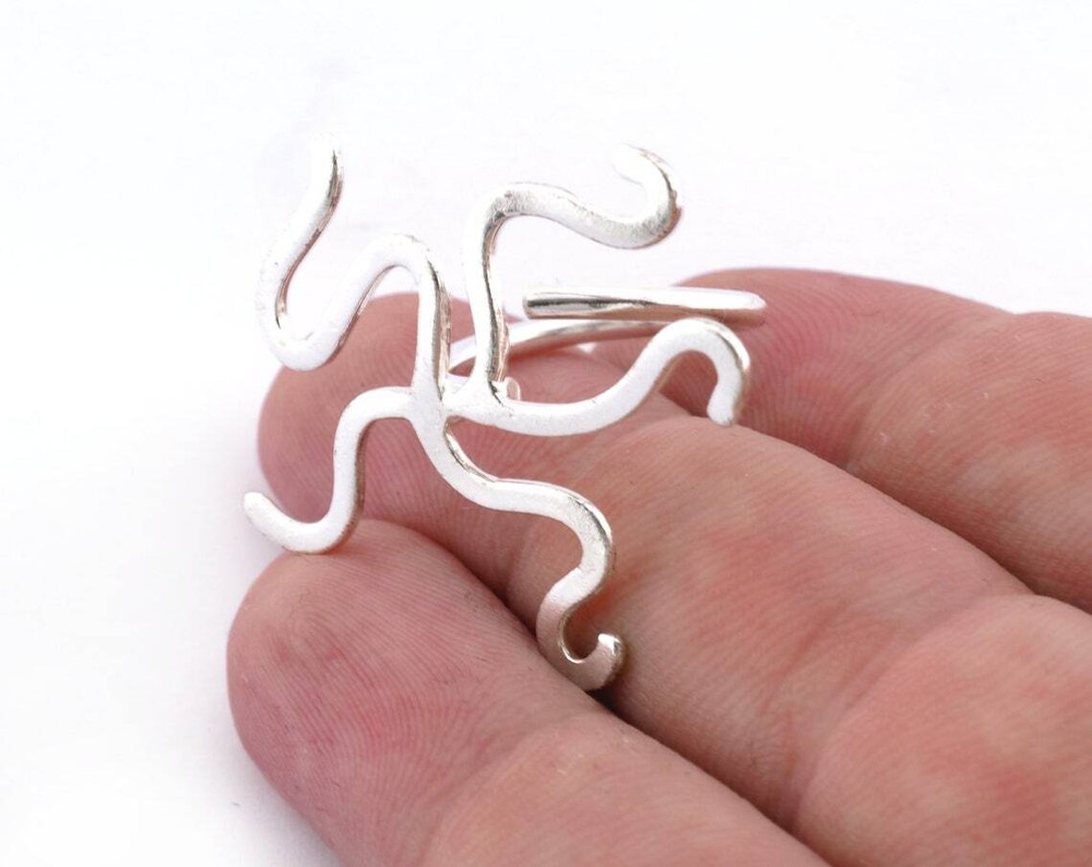 Octopus Stone Tentacle Ring Setting Oval Adjustable Shiny Silver  brass 4938
