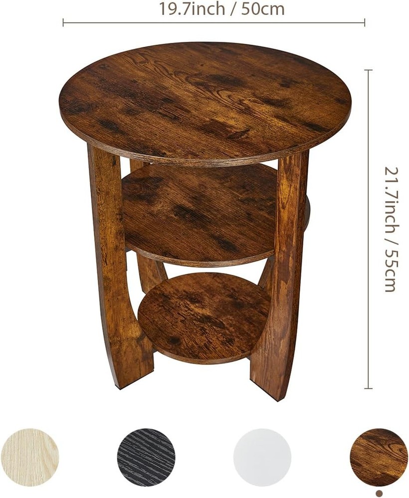 NEW Round Side Table, 3-Tier End Table with Storage, 19.7?? Rustic Brown Accent
