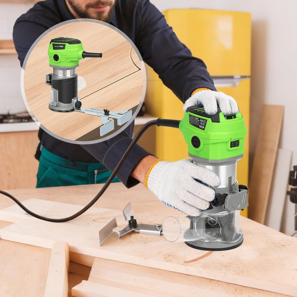 GALAX PRO 6.5 Amp Compact Wood Router with Fixed Base,1.25 HP Variable-Speed Tri