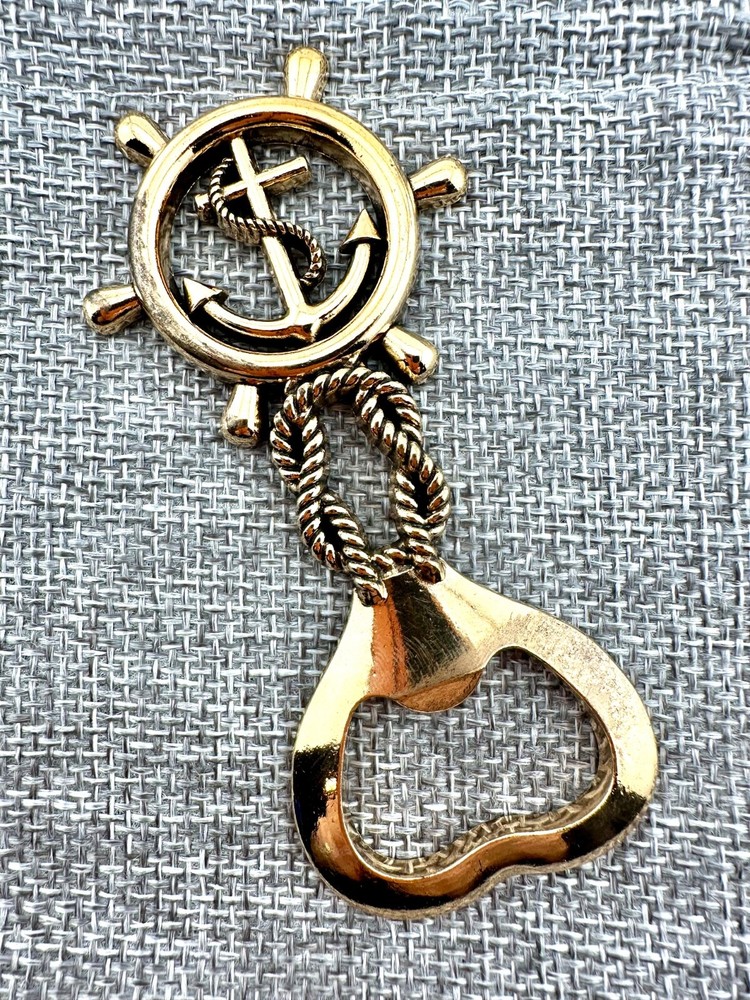Brass Handheld Bottle Opener Nautical Ship Wheel & Anchor Barware