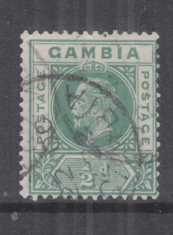 GAMBIA, 1921 KGV, Script CA, 1/2d. Dull Green, used.